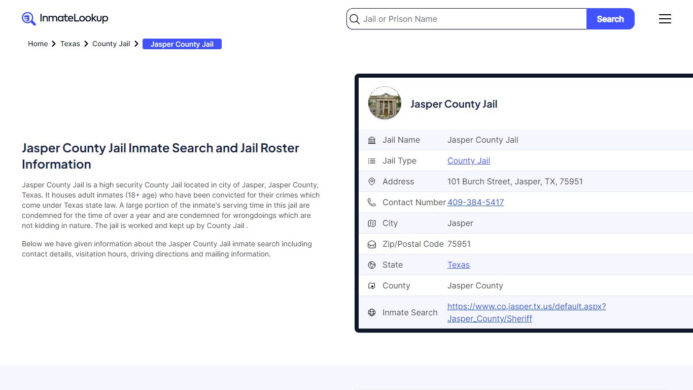 Jasper County Jail Inmate Search and Jail Roster Information